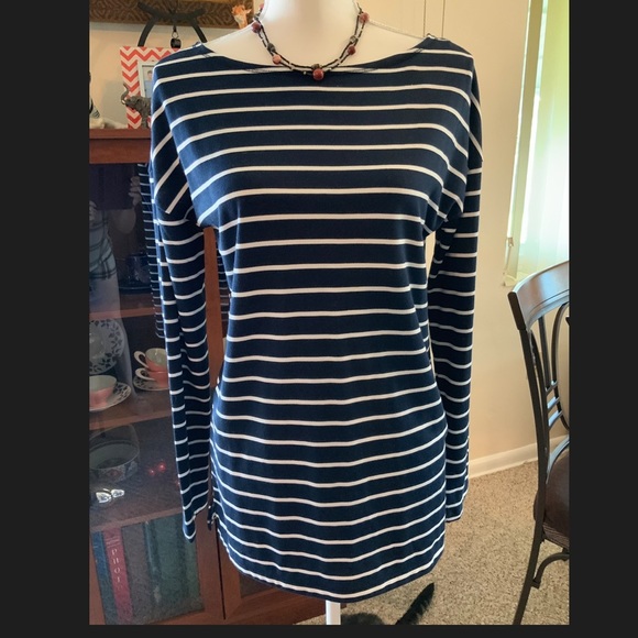 Divided Tops - LONG Sleeves, Navy and White stripe top for Ladies